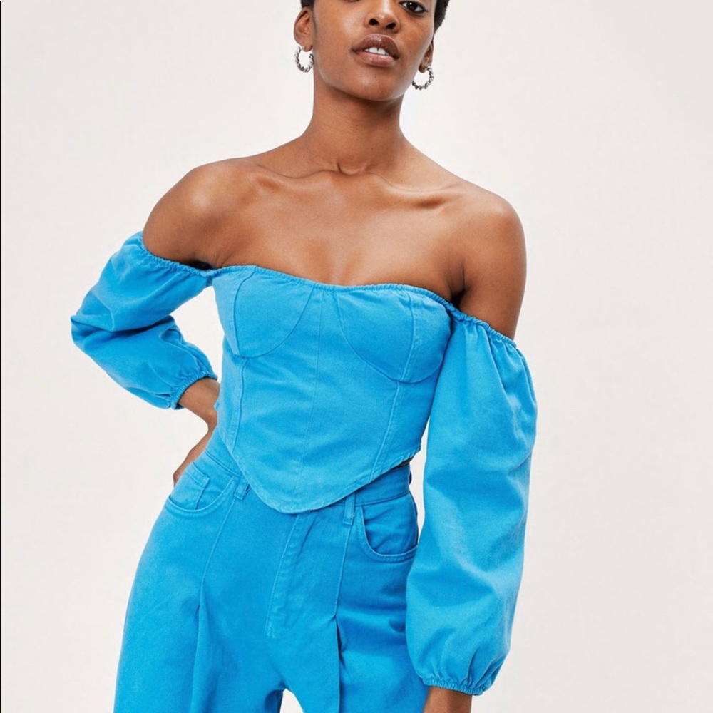 NastyGal Off the Shoulder Cupped Denim Corset Top